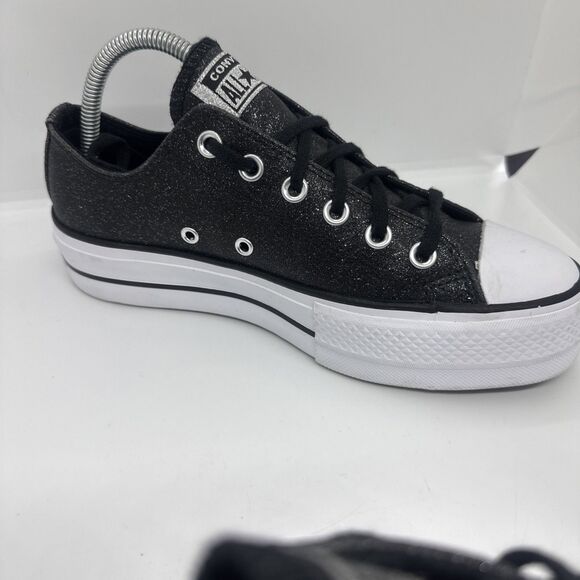 Converse CT  All Star OX Low Top Platform Black Glitter Sparkle Women's Size 7.5 - Picture 4 of 11